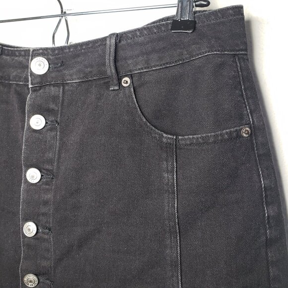American Eagle Women's Sz 12 Black Button Front Denim Mini Skirt - Picture 6 of 7